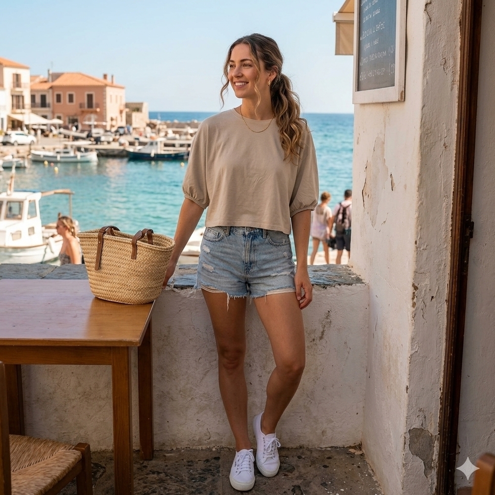Zara Cream Elastic Cuff Dolman Sleeve Crop Tee Size Small
